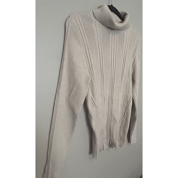 White House Black Market Beige Ribbed Stretch Long Sleeve Turtleneck Sweater XL - Picture 3 of 7